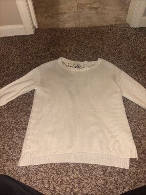 Forever 21 Cream Crew Neck Lightweight Knit Sweater